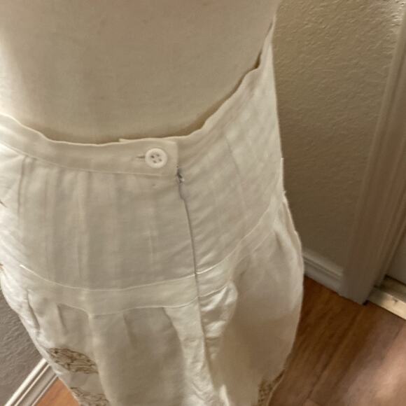 Anne Carson Linen Embroidered Beaded Midi Skirt Sz 6 Midi Slit Front Embellished - Picture 3 of 14